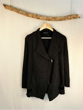 Athleta Ribbed Moto Cardigan Jacket Dark Heather Gray XXS | Athleisure Zip Front